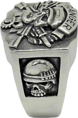 Rangers Special Forces Soldier Sterling Silver 925 US Army Men’s Skull Biker Ring Handmade in Kuwait