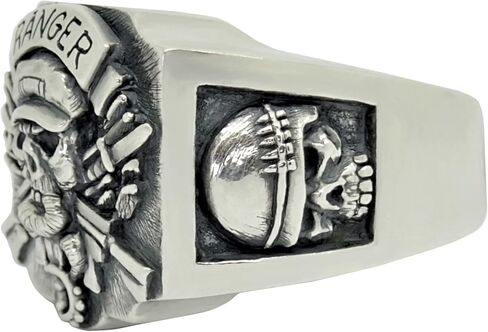 Rangers Special Forces Soldier Sterling Silver 925 US Army Men’s Skull Biker Ring Handmade in Kuwait