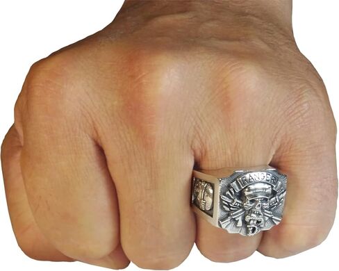 Rangers Special Forces Soldier Sterling Silver 925 US Army Men’s Skull Biker Ring Handmade in Kuwait