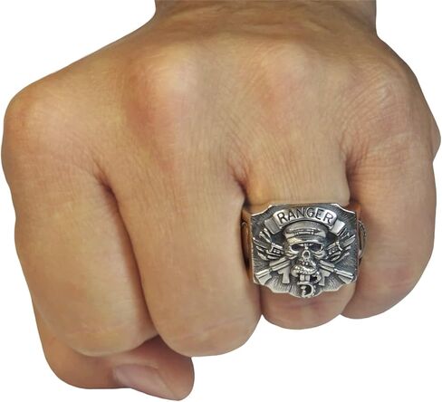 Rangers Special Forces Soldier Sterling Silver 925 US Army Men’s Skull Biker Ring Handmade in Kuwait