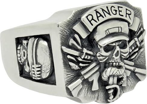 Rangers Special Forces Soldier Sterling Silver 925 US Army Men’s Skull Biker Ring Handmade in Kuwait