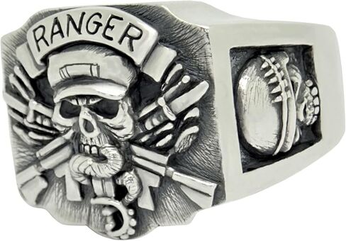 Rangers Special Forces Soldier Sterling Silver 925 US Army Men’s Skull Biker Ring Handmade in Kuwait