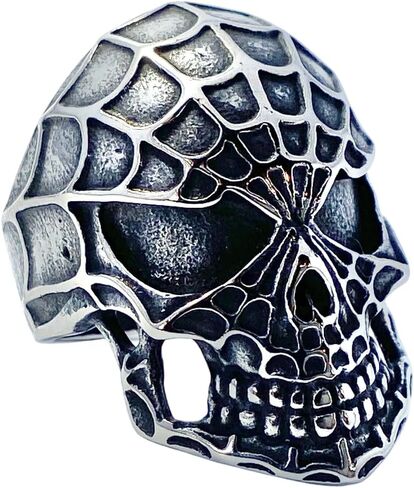 Spider Web Skull 316L Stainless Steel Biker Finger Ring - Band Size - 9, 11, 12, 13 in Saudi Arabia