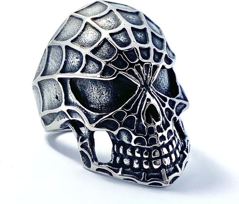 Spider Web Skull 316L Stainless Steel Biker Finger Ring - Band Size - 9, 11, 12, 13 in Saudi Arabia