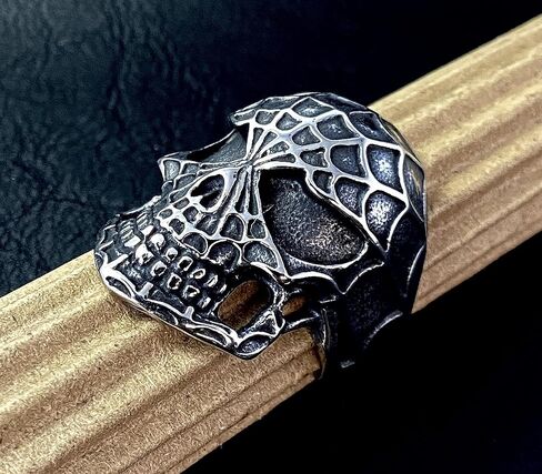 Spider Web Skull 316L Stainless Steel Biker Finger Ring - Band Size - 9, 11, 12, 13 in Saudi Arabia