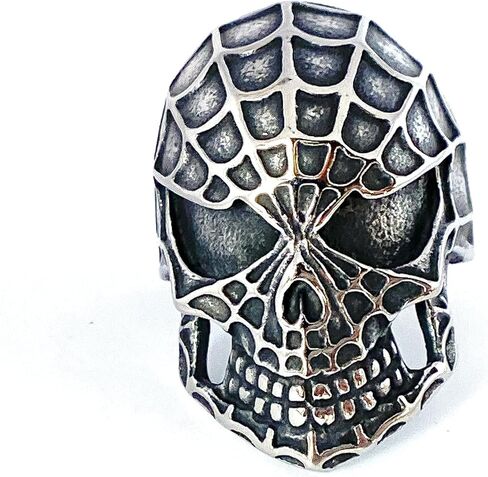 Spider Web Skull 316L Stainless Steel Biker Finger Ring - Band Size - 9, 11, 12, 13 in Saudi Arabia