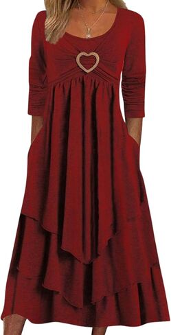 Women's Vintage Spring Pleated Hem Dress Fall Dressy Dresses Soft Long Sleeve Maxi in Saudi Arabia