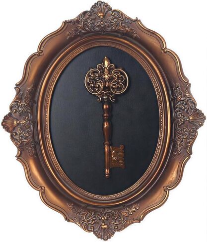 Adkoat® منحوتة جدارية على شكل مفتاح ذهبي عتيق، ديكور جداري بيضاوي عتيق مقاس 9.9 بوصة × 8.2 بوصة - لوحة فنية جدارية على شكل مفتاح هيكل عظمي فيكتوري لمعرض مدخل المدخل، لوحة جدارية من الراتنج الباروكي القوطي مع خطاف in Kuwait