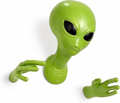 Alien Head Wall Decor - Green 3D Sculpture with Head & Hand, Creative Latex Material, Sci-Fi Hanging Art Collectible Statue, Halloween Decoration Ornament for Home Living Room Bedroom Bar Office Club in Kuwait