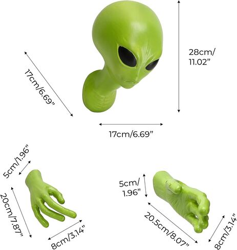 Alien Head Wall Decor - Green 3D Sculpture with Head & Hand, Creative Latex Material, Sci-Fi Hanging Art Collectible Statue, Halloween Decoration Ornament for Home Living Room Bedroom Bar Office Club in Kuwait