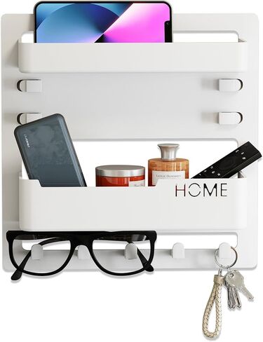 Bedside Wall Shelf Organizer, Floating Bedside Wall Mount with Adhesive for Phone, Remote & Keys, No Drill Small Shelf for Bedroom, Dorm & Small Spaces (White) in Saudi Arabia