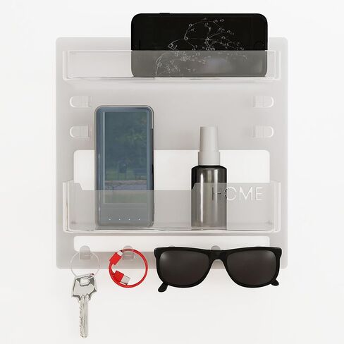 Bedside Wall Shelf Organizer, Floating Bedside Wall Mount with Adhesive for Phone, Remote & Keys, No Drill Small Shelf for Bedroom, Dorm & Small Spaces (White) in Saudi Arabia