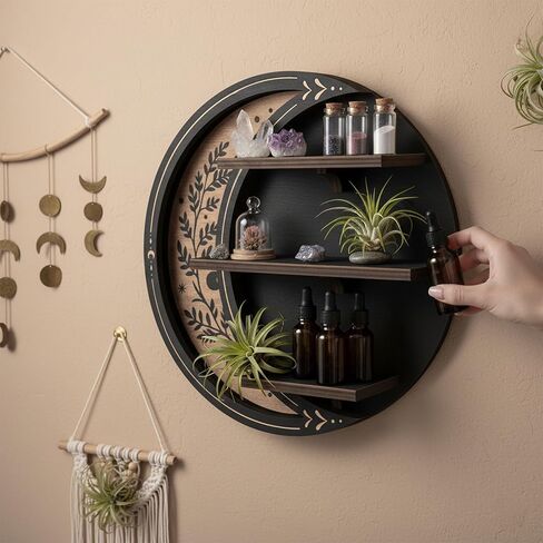 Wall Shelves for Bedroom, Crescent Moon Shelf with LED Light, Witchy Whimsical Celestial Room Decor Aesthetic, Moon Phase Shelf for Trinket Knick Knack Crystal Rock Gem Healing Stone Essential Oil in Kuwait