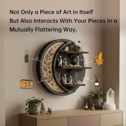 Wall Shelves for Bedroom, Crescent Moon Shelf with LED Light, Witchy Whimsical Celestial Room Decor Aesthetic, Moon Phase Shelf for Trinket Knick Knack Crystal Rock Gem Healing Stone Essential Oil in Kuwait