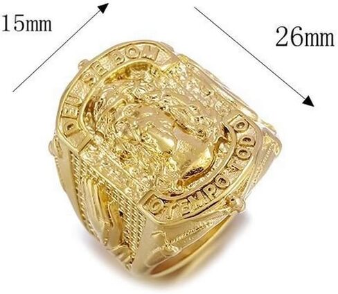 Jesus Head Carved Signet Big Top Ring for Men Unisex - Catholic Christian Cross Vintage Antique Thumb Pinky Religious Amulet Blessing - Stainless Steel Biker Costume Jewelry,Gold in Saudi Arabia