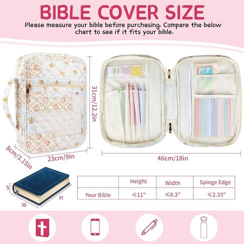 Bible Cover Case for Women, Large Bible Cover with Durable Handle and Zippered Pocket, Quilted Bible Carrying Case for Girls, Bible Holder with Study Supplies Accessories Christian Gifts for Women in Saudi Arabia