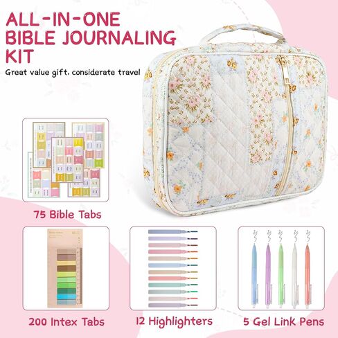 Bible Cover Case for Women, Large Bible Cover with Durable Handle and Zippered Pocket, Quilted Bible Carrying Case for Girls, Bible Holder with Study Supplies Accessories Christian Gifts for Women in Saudi Arabia