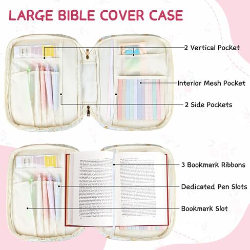 Bible Cover Case for Women, Large Bible Cover with Durable Handle and Zippered Pocket, Quilted Bible Carrying Case for Girls, Bible Holder with Study Supplies Accessories Christian Gifts for Women in Saudi Arabia