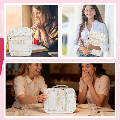 Bible Cover Case for Women, Large Bible Cover with Durable Handle and Zippered Pocket, Quilted Bible Carrying Case for Girls, Bible Holder with Study Supplies Accessories Christian Gifts for Women in Saudi Arabia