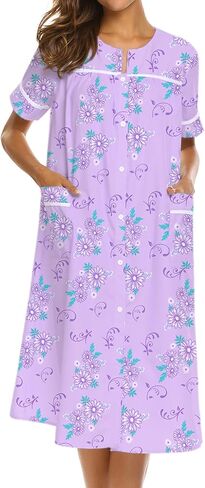 Ekouaer House Dress for Women with Pockets Button Down Duster Housecoat Short Sleeve Mumu Nightgown S-XXXL in Saudi Arabia