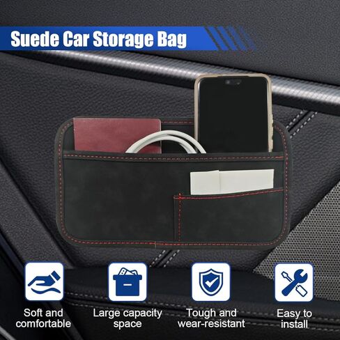Car Seat Side Pocket Organizer, Suede Auto Door Storage Pouch, Mini Self-Adhesive Car Console Organizer, Universal Vehicle Cell Phone Holder for Key, Pen, Sunglasses(Black) in Saudi Arabia