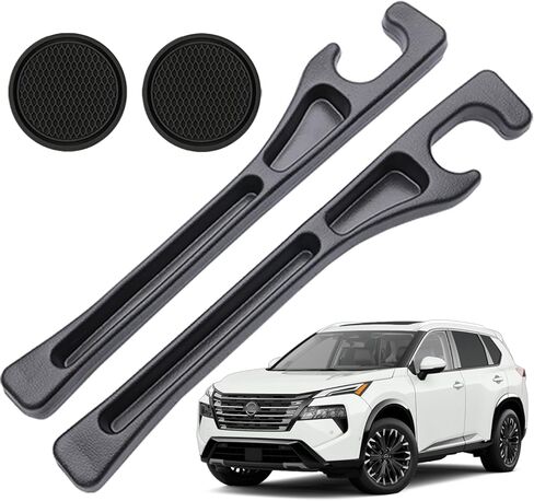 Pukonger حشو فجوة مقعد السيارة متوافق مع ملحقات نيسان روج، حاجز سد فجوة المقعد مع منظم فتحة تخزين، حامل أكواب السيارة غير قابل للانزلاق، عبوة من قطعتين باللون الأسود in Kuwait