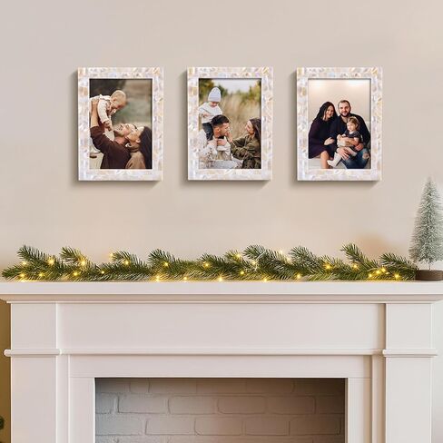 مجموعة إطارات صور Handicrafts Home مقاس 5x7 مكونة من 3 قطع، مصنوعة من عرق اللؤلؤ، ومغطاة بصور زجاجية مقاس 5x7، لعرض سطح الطاولة وإطار صور مثبت على الحائط، باللون الأبيض in Kuwait