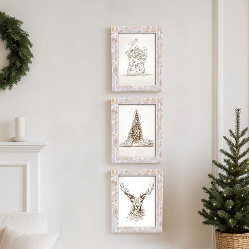 مجموعة إطارات صور Handicrafts Home مقاس 5x7 مكونة من 3 قطع، مصنوعة من عرق اللؤلؤ، ومغطاة بصور زجاجية مقاس 5x7، لعرض سطح الطاولة وإطار صور مثبت على الحائط، باللون الأبيض in Kuwait