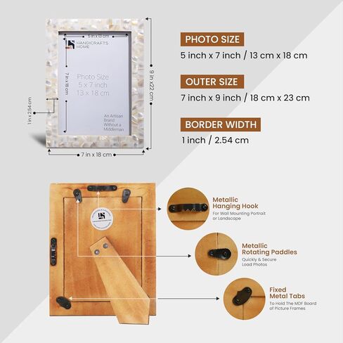 مجموعة إطارات صور Handicrafts Home مقاس 5x7 مكونة من 3 قطع، مصنوعة من عرق اللؤلؤ، ومغطاة بصور زجاجية مقاس 5x7، لعرض سطح الطاولة وإطار صور مثبت على الحائط، باللون الأبيض in Kuwait