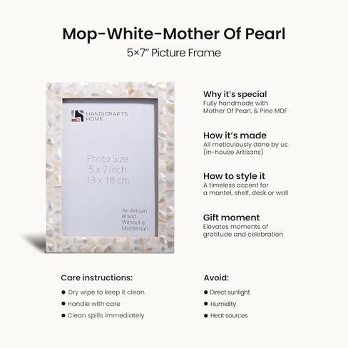 مجموعة إطارات صور Handicrafts Home مقاس 5x7 مكونة من 3 قطع، مصنوعة من عرق اللؤلؤ، ومغطاة بصور زجاجية مقاس 5x7، لعرض سطح الطاولة وإطار صور مثبت على الحائط، باللون الأبيض in Kuwait