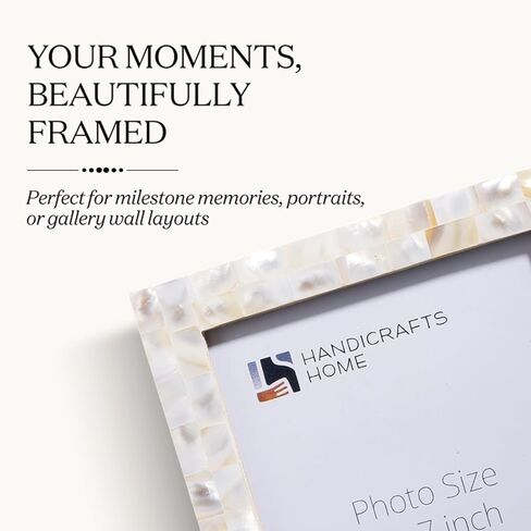 مجموعة إطارات صور Handicrafts Home مقاس 5x7 مكونة من 3 قطع، مصنوعة من عرق اللؤلؤ، ومغطاة بصور زجاجية مقاس 5x7، لعرض سطح الطاولة وإطار صور مثبت على الحائط، باللون الأبيض in Kuwait
