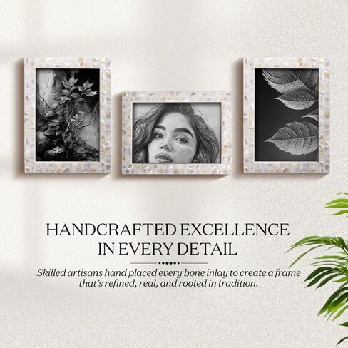 مجموعة إطارات صور Handicrafts Home مقاس 5x7 مكونة من 3 قطع، مصنوعة من عرق اللؤلؤ، ومغطاة بصور زجاجية مقاس 5x7، لعرض سطح الطاولة وإطار صور مثبت على الحائط، باللون الأبيض in Kuwait