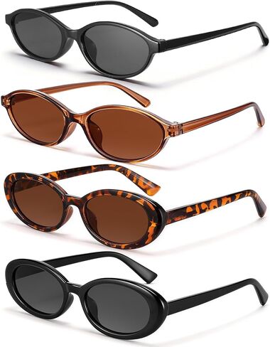 JATEBI Retro Oval Sunglasses for Women - 4 Pack Y2K Cat Eye Sun Glasses UV400 90s Trendy Narrow Shades Eyewear in Saudi Arabia