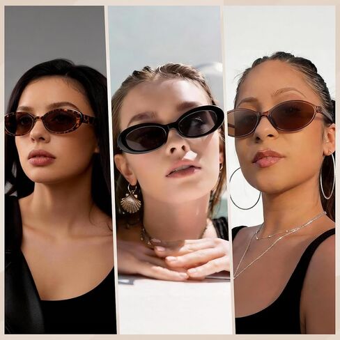JATEBI Retro Oval Sunglasses for Women - 4 Pack Y2K Cat Eye Sun Glasses UV400 90s Trendy Narrow Shades Eyewear in Saudi Arabia