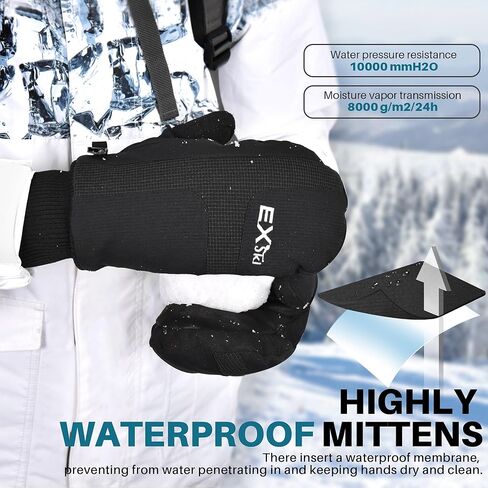 Winter Ski Mittens for Men, Touchscreen Waterproof Snow Mitts for Extreme Cold Weather Snowboarding Skiing in Saudi Arabia