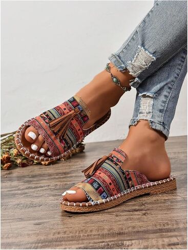Verdusa Women's Canvas Open Toe Flat Sandals Casual Outdoor Slide Sandals in Kuwait
