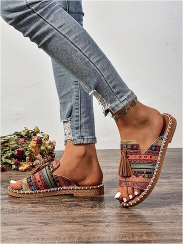 Verdusa Women's Canvas Open Toe Flat Sandals Casual Outdoor Slide Sandals in Kuwait