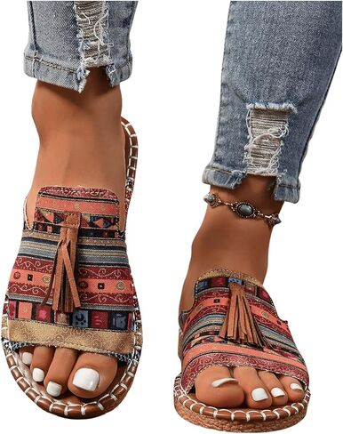 Verdusa Women's Canvas Open Toe Flat Sandals Casual Outdoor Slide Sandals in Kuwait