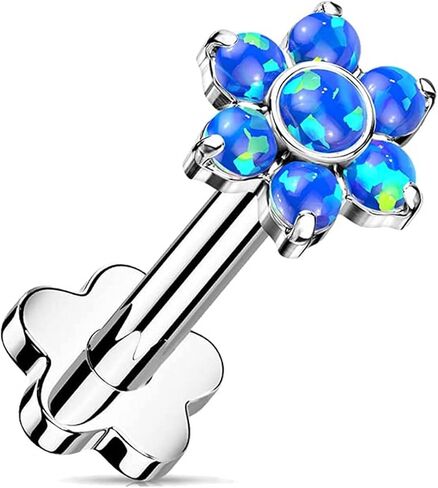 Titanium Threadless Push in Flower Base Labret With Opal Flower Top in Saudi Arabia