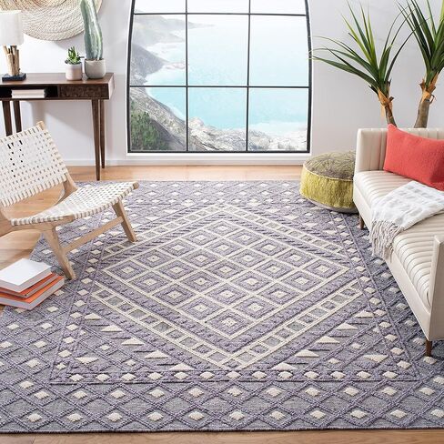سجادة SAFAVIEH Natura Collection - 2'3" x 8'، كريمي وأرجواني، صوف ماسي مصنوع يدويًا، مثالية للمناطق ذات حركة المرور العالية في غرفة المعيشة وغرفة النوم (NAT628U) in Saudi Arabia