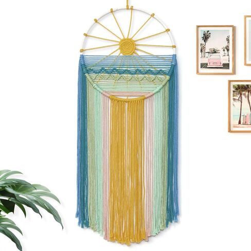 MEIVINES Macrame Wall Hanging, 11.8x27.6 Inches Boho Wall Decor, Sun Tapestry Wall Art Dream Catchers, Woven Hanging Tapestry Tassels Handmade Colorful Tapestry for Bedroom Living Room Nursery Apartment in Saudi Arabia