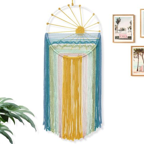 MEIVINES Macrame Wall Hanging, 11.8x27.6 Inches Boho Wall Decor, Sun Tapestry Wall Art Dream Catchers, Woven Hanging Tapestry Tassels Handmade Colorful Tapestry for Bedroom Living Room Nursery Apartment in Saudi Arabia