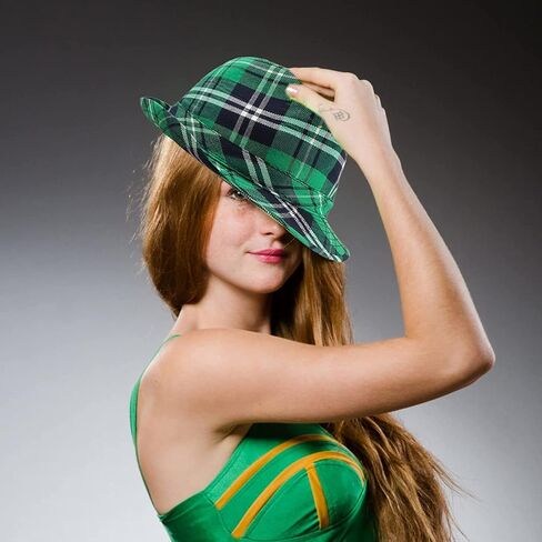 Hat Green Plaid Hat and Bow Green Cowboy Top Hat Mardi Gras Irish Party Accessory Set for Men Women Supplies in Saudi Arabia