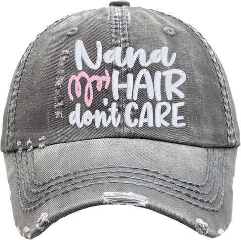 Women's Nana Hair Don't Care Hat or Custom Text Name, Baseball or High Ponytail Cap, Embroidered Gift Nonna Nene Nanny Nonnie Grandma Yaya Lala More, Funny in Kuwait