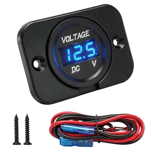 Car Battery Voltage Meter, Waterproof DC 12V 24V LED Voltmeter Panel, 12v Battery Monitor with Blue Light Round Digital Voltage Display for Truck RV ATV Marine Boat Automotive in Saudi Arabia