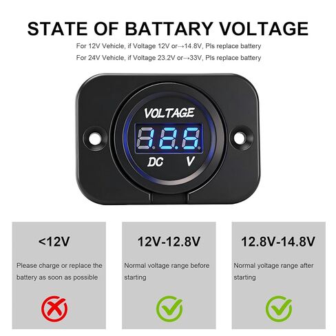 Car Battery Voltage Meter, Waterproof DC 12V 24V LED Voltmeter Panel, 12v Battery Monitor with Blue Light Round Digital Voltage Display for Truck RV ATV Marine Boat Automotive in Saudi Arabia