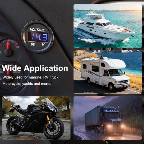 Car Battery Voltage Meter, Waterproof DC 12V 24V LED Voltmeter Panel, 12v Battery Monitor with Blue Light Round Digital Voltage Display for Truck RV ATV Marine Boat Automotive in Saudi Arabia
