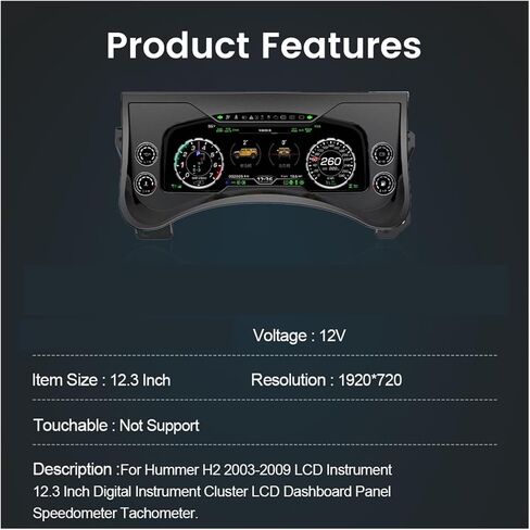 12.3" LCD Car Digital Dashboard Cluster Compatible with Hummer H2 2003 2004 2005-2009 Virtual Instrument Panel Speedometer Cockpit Upgrade in Saudi Arabia