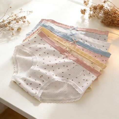 5 Packs Soft Cute Panties for Women, Comfortable Breathable underwear with Bow& Floral Pattern, Womens Underwear Briefs in Saudi Arabia