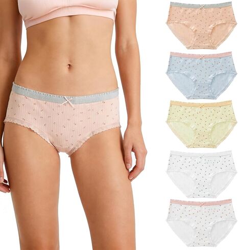 5 Packs Soft Cute Panties for Women, Comfortable Breathable underwear with Bow& Floral Pattern, Womens Underwear Briefs in Saudi Arabia